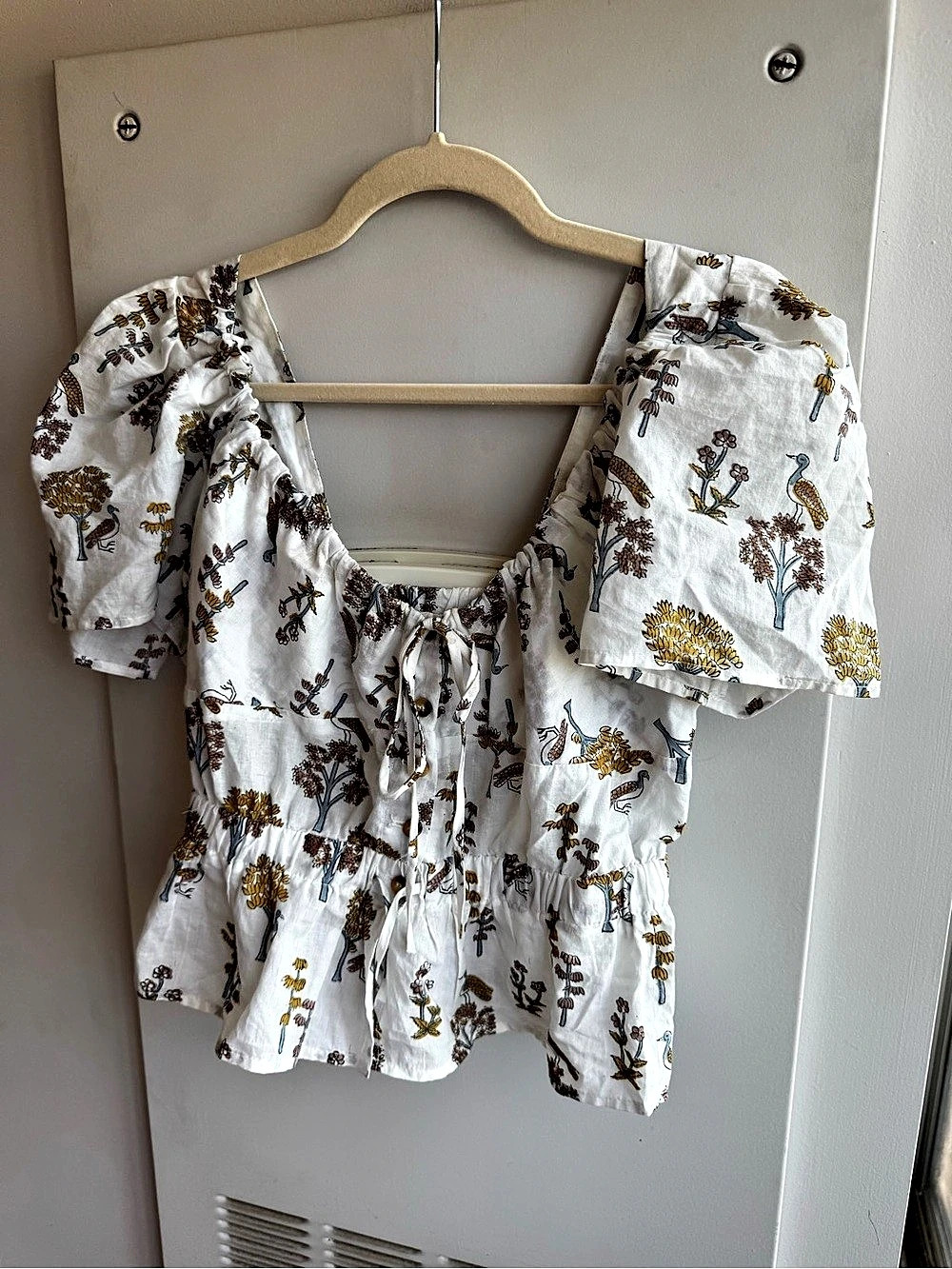 Ciao Lucia Ezio Top Meadow Print White Floral Puff Sleeve Cotton Size XS - Picture 3 of 6